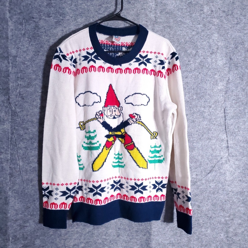 Junk Food Sweater Womens L Gnome Skiing Ugly Christmas Fair Isle Knit Holiday